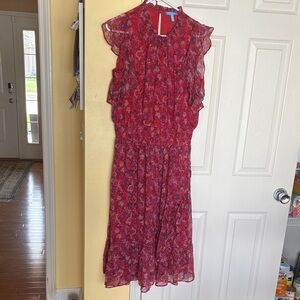 Draper James Red Floral Ruffle-Sleeve Midi Dress